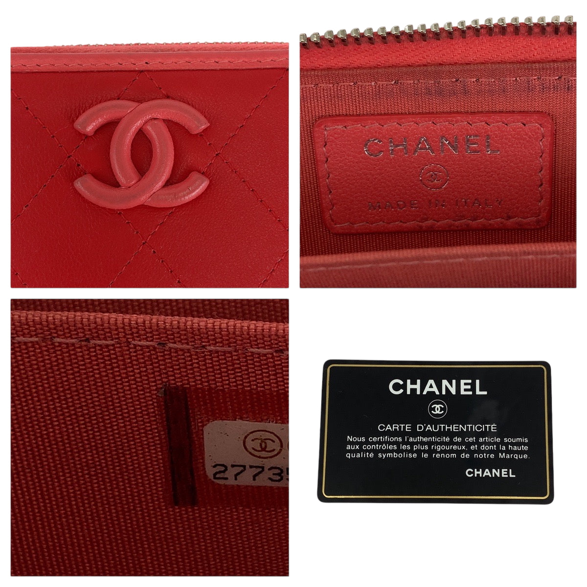 15664
 CHANEL Chanel Matelasse Coco Mark Red Pink Silver Hardware Lambskin Compact Wallet Coin Case Fragment Case Women's