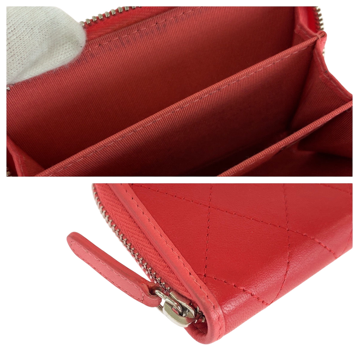 15664
 CHANEL Chanel Matelasse Coco Mark Red Pink Silver Hardware Lambskin Compact Wallet Coin Case Fragment Case Women's