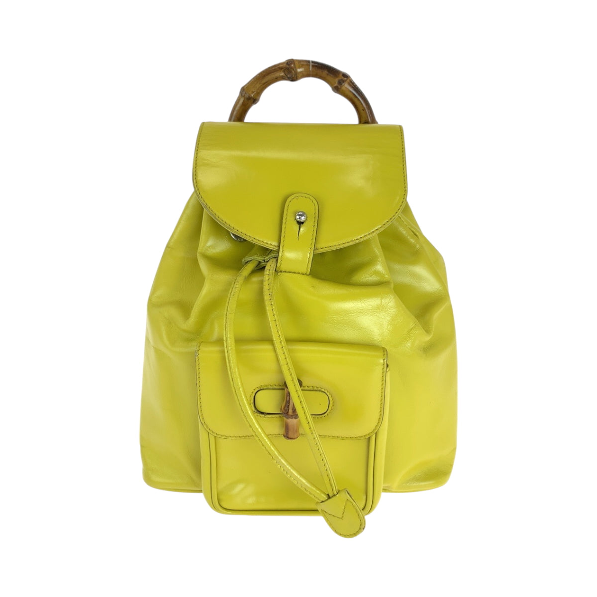 15668
GUCCI グッチ ヴィンテージ バンブー イエロー ブラウン シルバー金具 レザー 003 2034 0030 リュックサック バックパック  レディース ABP29