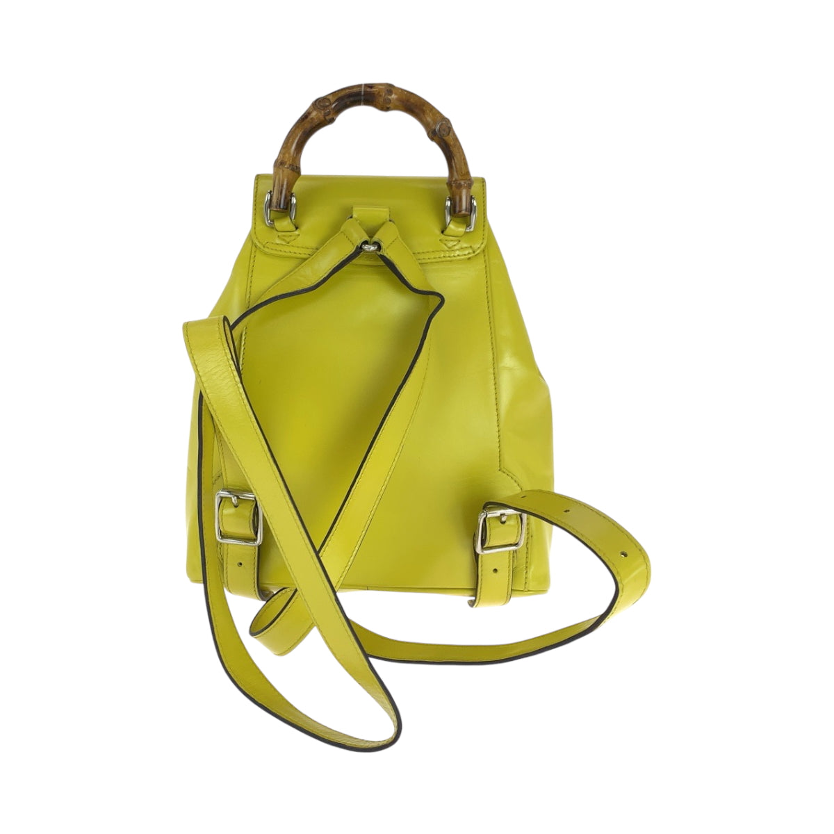 15668
GUCCI グッチ ヴィンテージ バンブー イエロー ブラウン シルバー金具 レザー 003 2034 0030 リュックサック バックパック  レディース ABP29