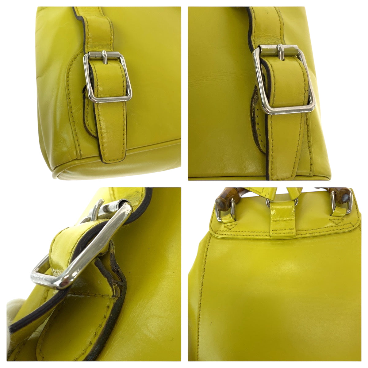 15668
GUCCI グッチ ヴィンテージ バンブー イエロー ブラウン シルバー金具 レザー 003 2034 0030 リュックサック バックパック  レディース ABP29