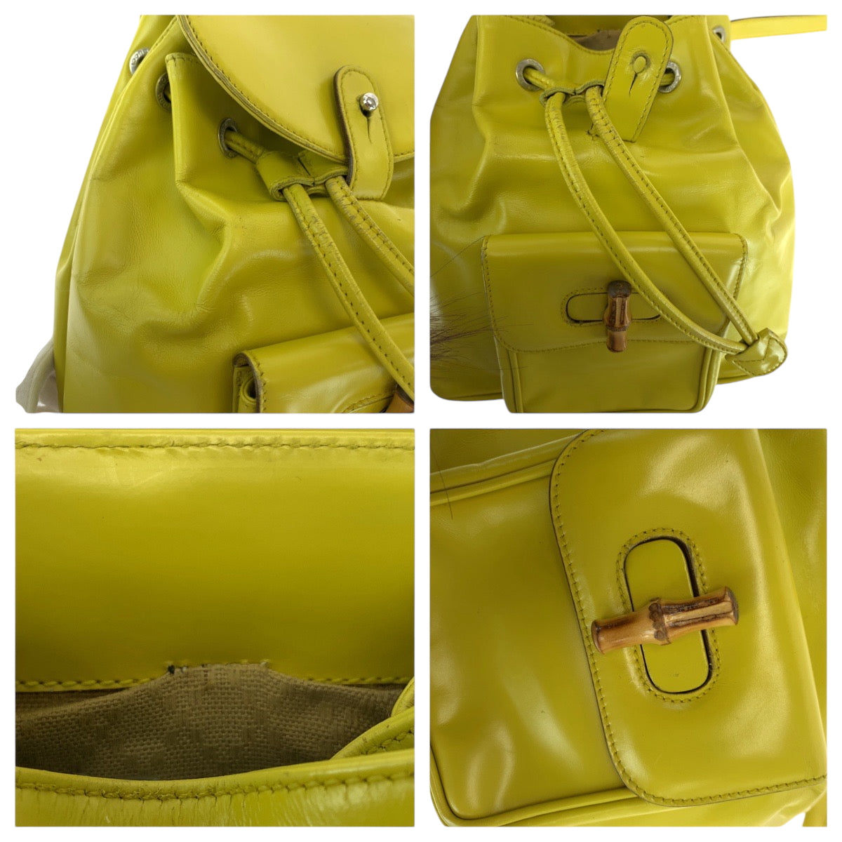 15668
GUCCI グッチ ヴィンテージ バンブー イエロー ブラウン シルバー金具 レザー 003 2034 0030 リュックサック バックパック  レディース ABP29