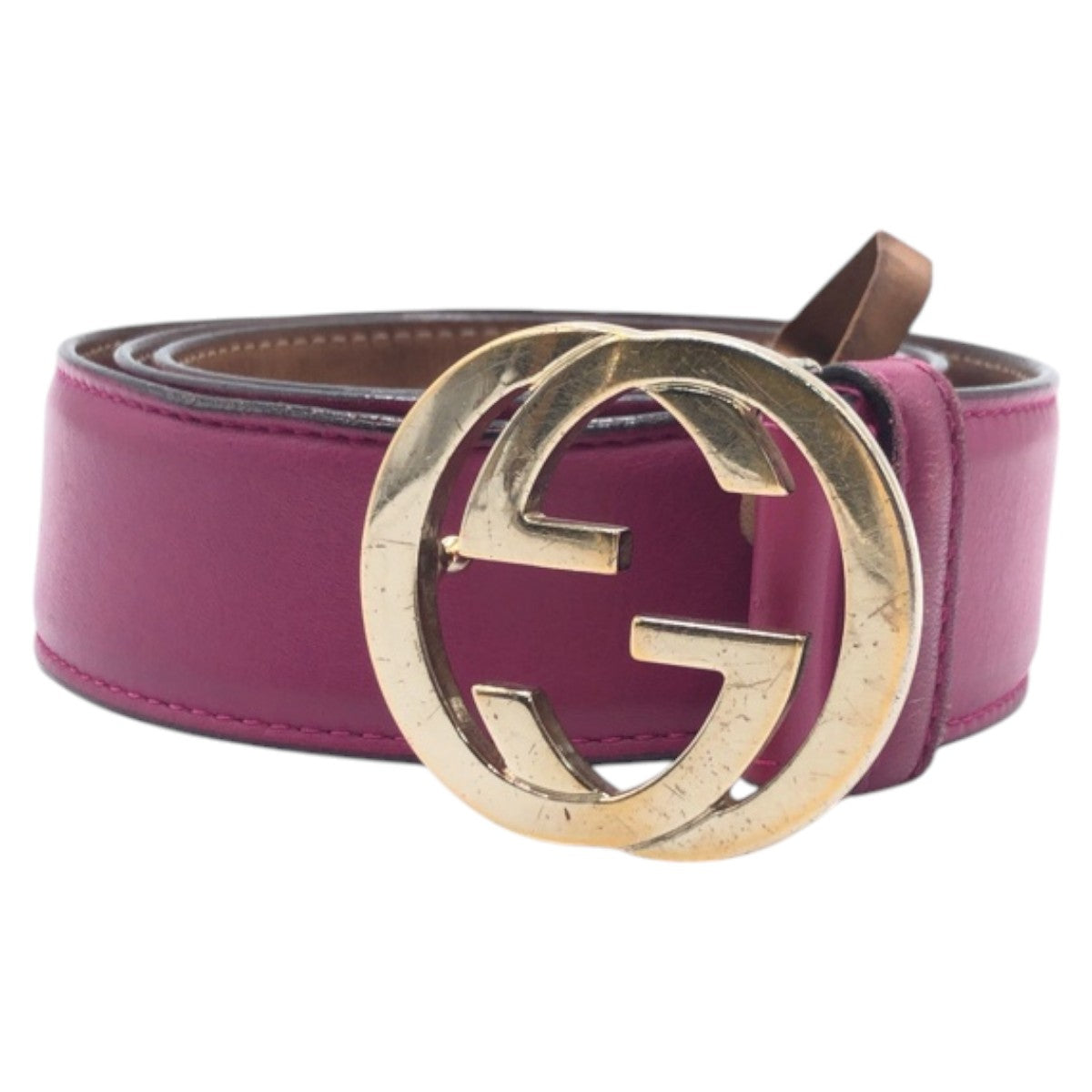 15670
GUCCI グッチ インターロッキングG パープル ゴールド レザー 370543 AP00G ベルト  レディース