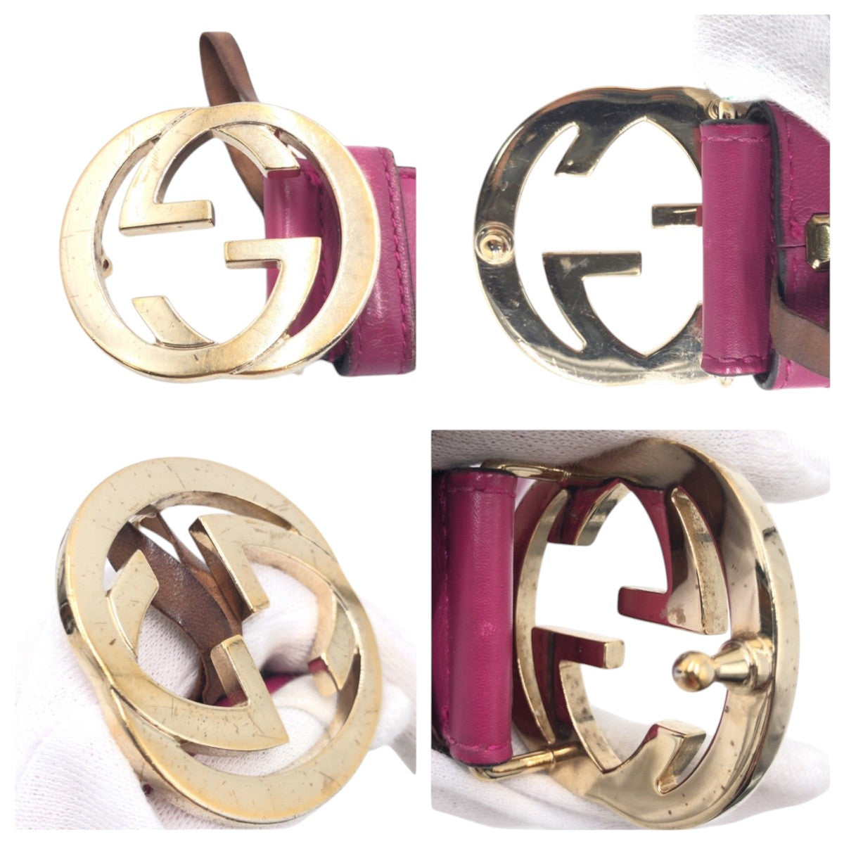 15670
GUCCI グッチ インターロッキングG パープル ゴールド レザー 370543 AP00G ベルト  レディース