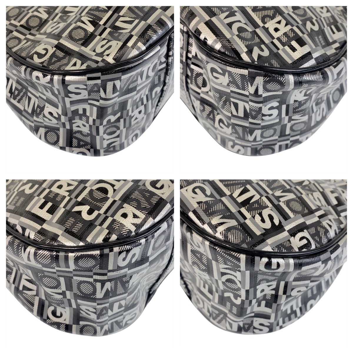 15681
Salvatore Ferragamo サルヴァトーレフェラガモ ブラック 黒 グレー シルバー金具 PVC ショルダーバッグ レディース SA38