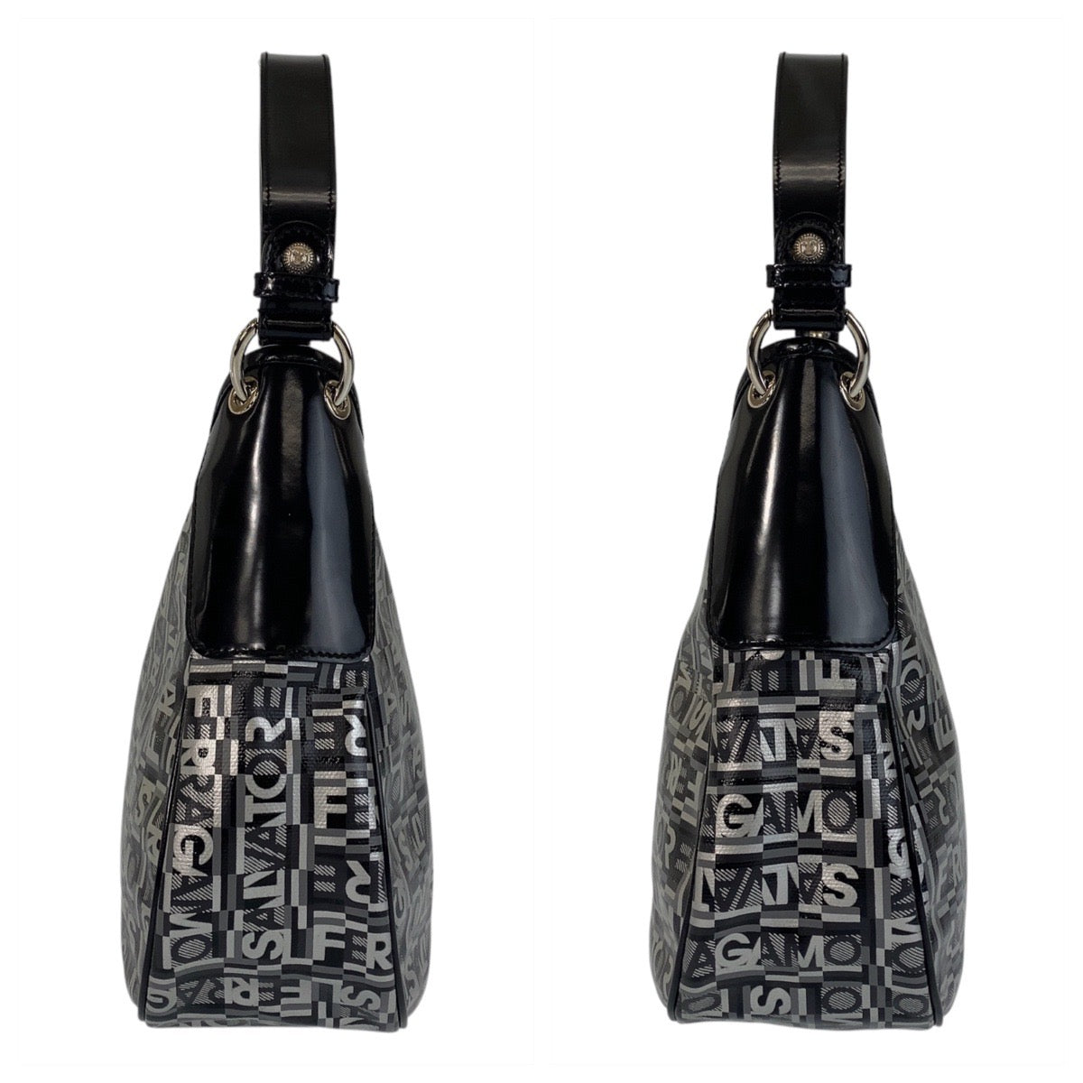 15681
Salvatore Ferragamo サルヴァトーレフェラガモ ブラック 黒 グレー シルバー金具 PVC ショルダーバッグ レディース SA38