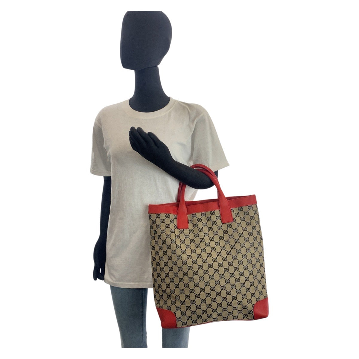 15683
GUCCI グッチ ベージュ レッド GGキャンバス / レザー 002 1121 トートバッグ  レディース
