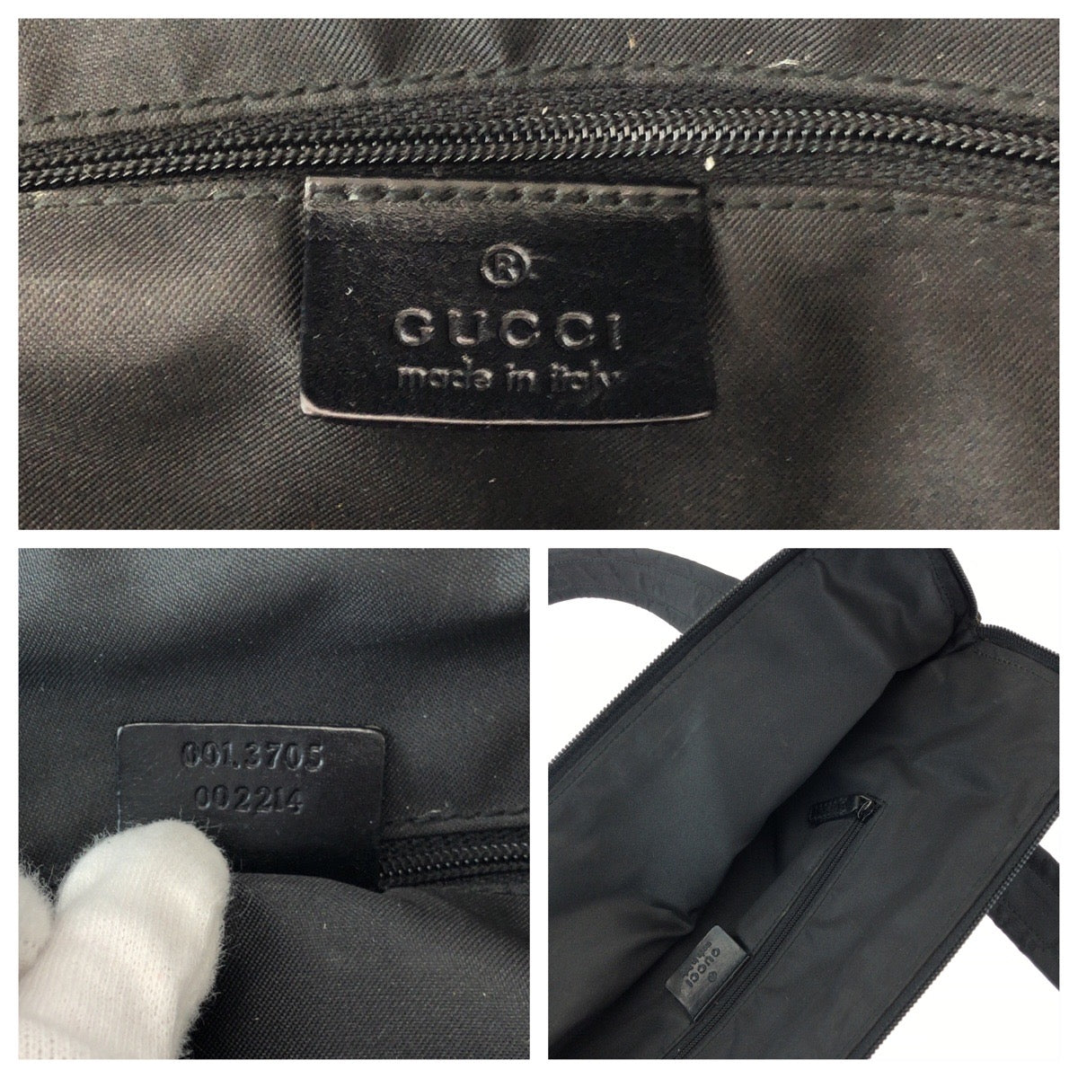 15687
GUCCI グッチ ブラック シルバー金具 ナイロン / レザー 001 3705 トートバッグ ハンドバッグ ショルダーバッグ  レディース