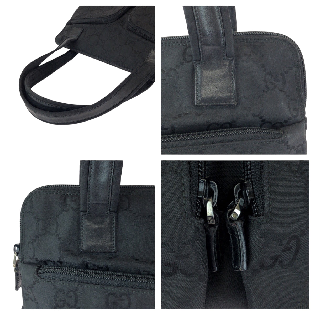 15687
GUCCI グッチ ブラック シルバー金具 ナイロン / レザー 001 3705 トートバッグ ハンドバッグ ショルダーバッグ  レディース