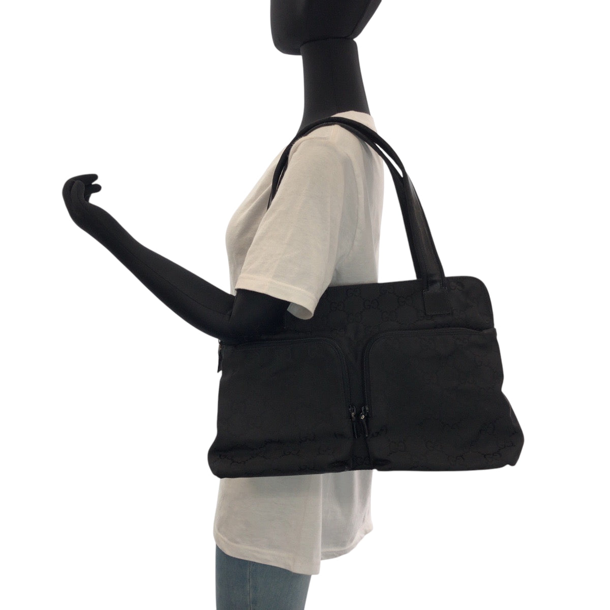 15687
GUCCI グッチ ブラック シルバー金具 ナイロン / レザー 001 3705 トートバッグ ハンドバッグ ショルダーバッグ  レディース