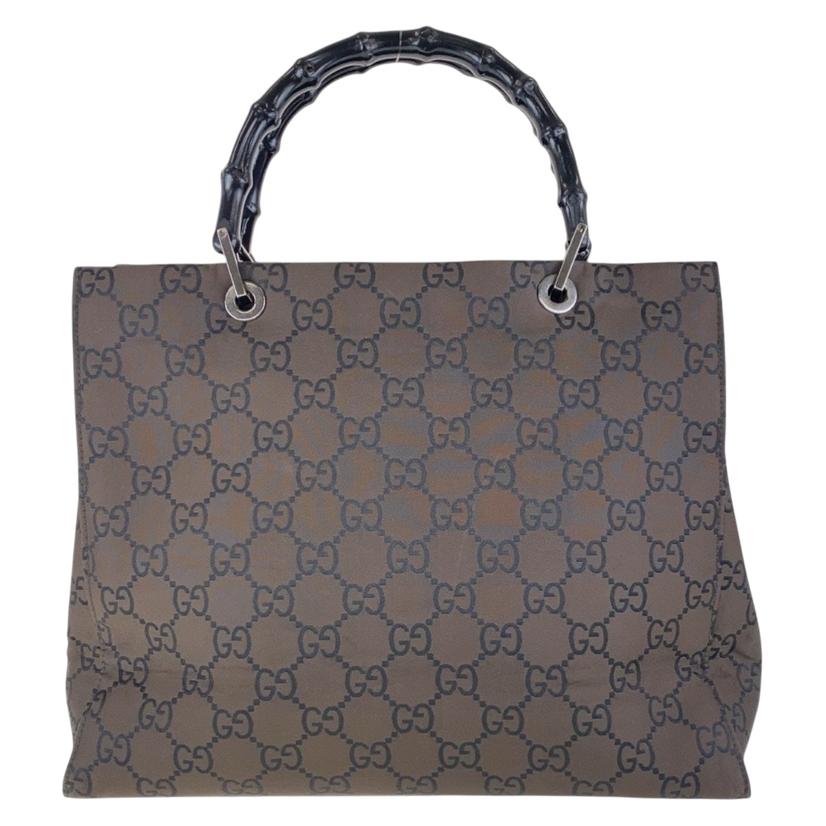 15693
GUCCI グッチ バンブー ブラウン ブラック シルバー金具 GGキャンバス 002 1010 トートバッグ ハンドバッグ  レディース