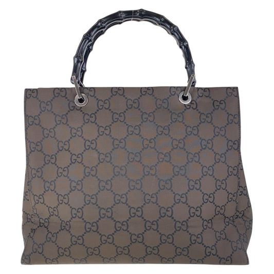 15693
GUCCI グッチ バンブー ブラウン ブラック シルバー金具 GGキャンバス 002 1010 トートバッグ ハンドバッグ  レディース