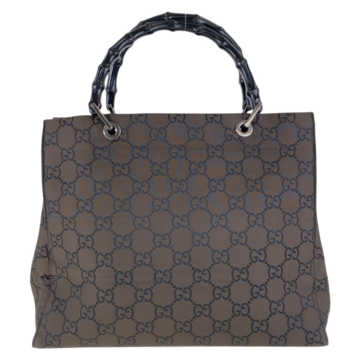 15693
GUCCI グッチ バンブー ブラウン ブラック シルバー金具 GGキャンバス 002 1010 トートバッグ ハンドバッグ  レディース