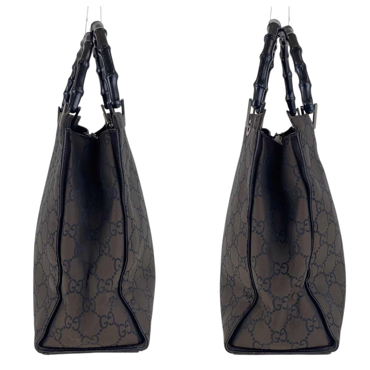 15693
GUCCI グッチ バンブー ブラウン ブラック シルバー金具 GGキャンバス 002 1010 トートバッグ ハンドバッグ  レディース