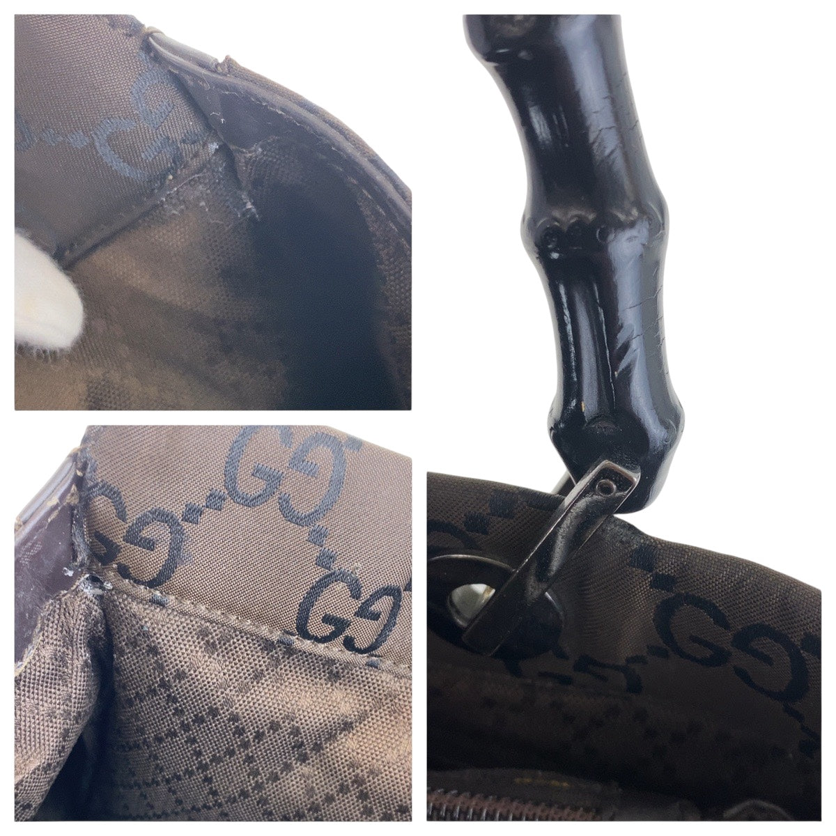 15693
GUCCI グッチ バンブー ブラウン ブラック シルバー金具 GGキャンバス 002 1010 トートバッグ ハンドバッグ  レディース