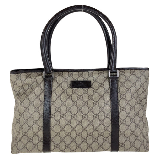 15705
GUCCI グッチ ブラウン グレー シルバー金具 GGスプリームキャンバス / レザー 114595 トートバッグ ショルダーバッグ  レディース