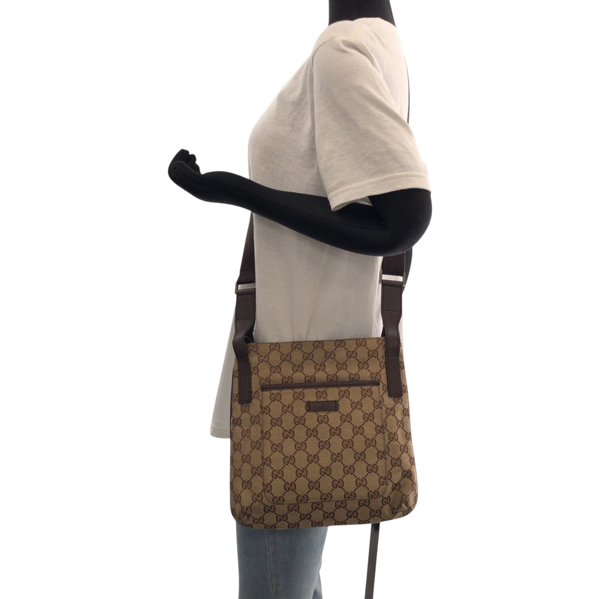 15708
GUCCI グッチ ベージュ ブラウン シルバー金具 GGキャンバス 122793 ショルダーバッグ ポシェット  レディース AB22