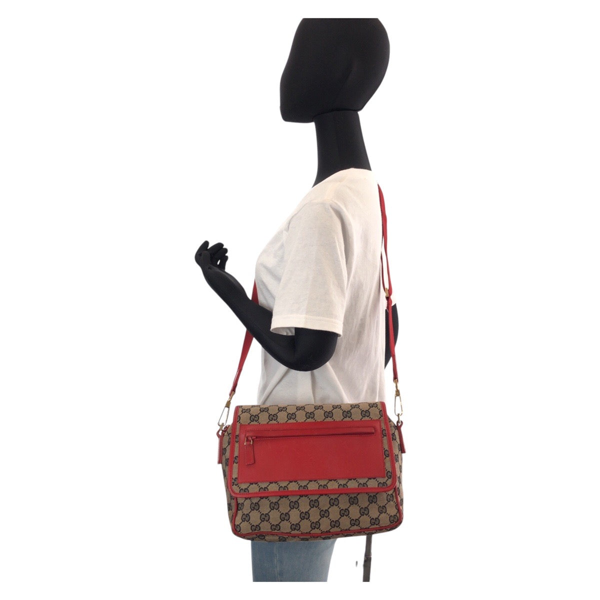 15710
GUCCI グッチ レッド ベージュ ゴールド金具 GGキャンバス / レザー 001 0375 ショルダーバッグ メッセンジャーバッグ  レディース ABP34