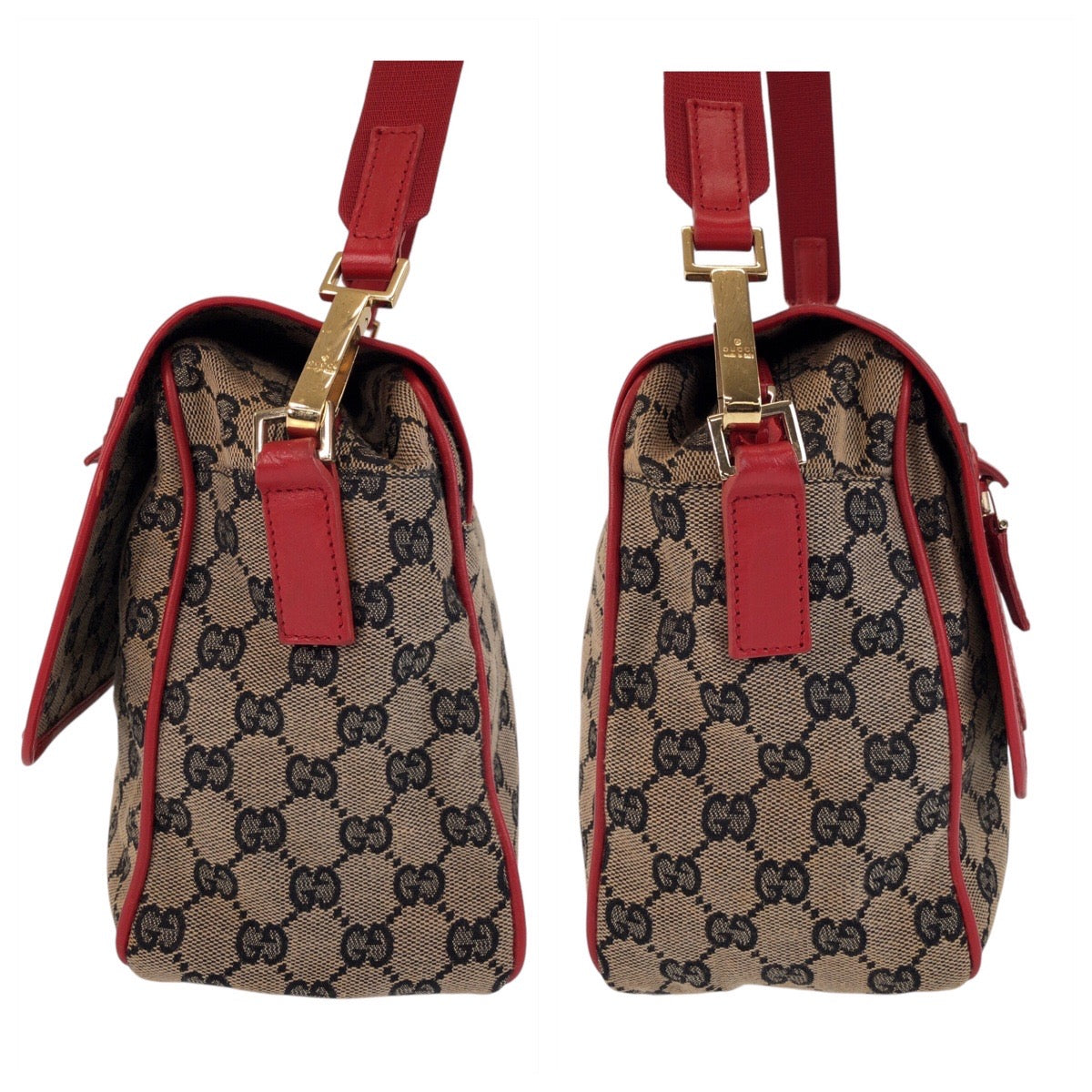 15710
GUCCI グッチ レッド ベージュ ゴールド金具 GGキャンバス / レザー 001 0375 ショルダーバッグ メッセンジャーバッグ  レディース ABP34
