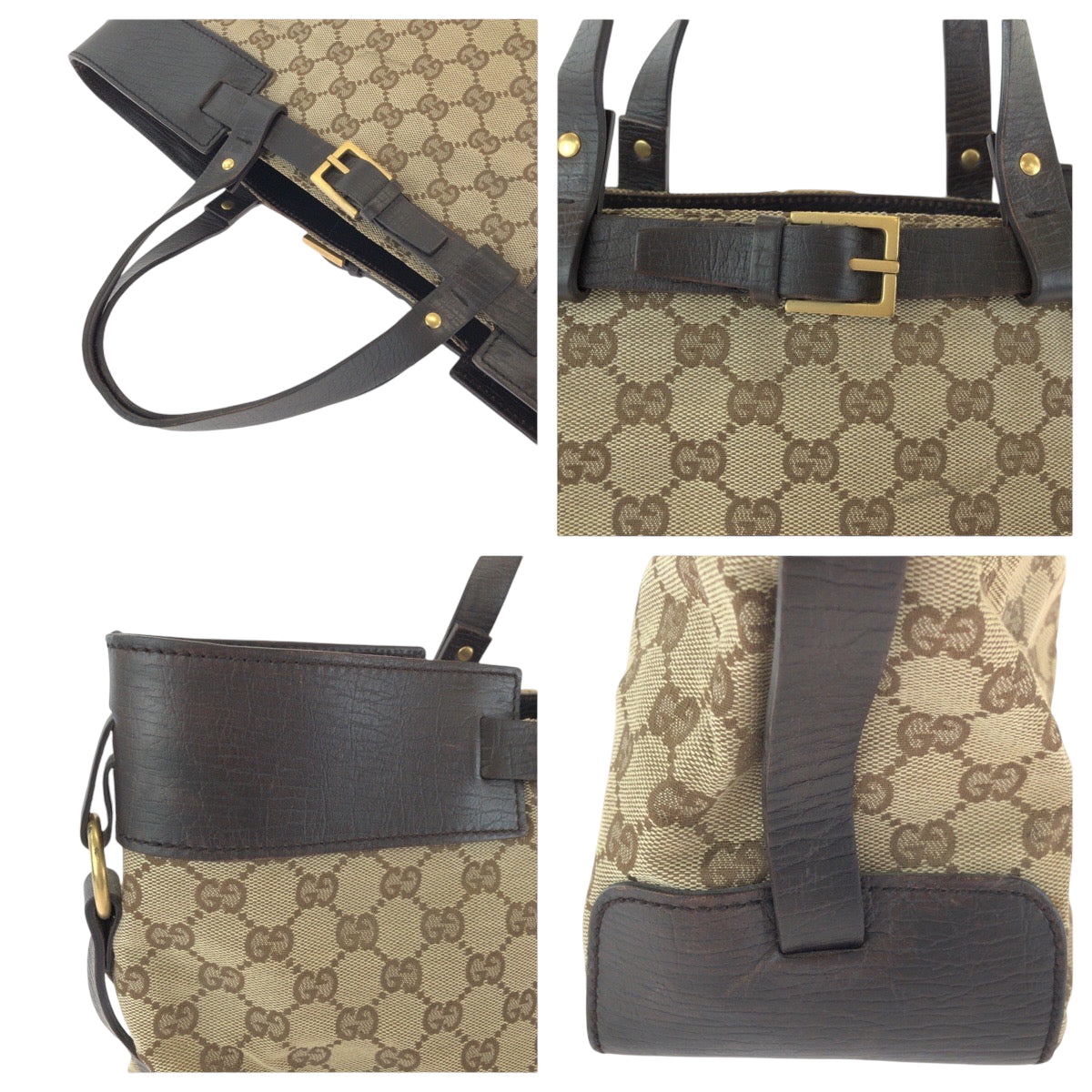 15712
GUCCI グッチ ベージュ ブラウン ゴールド金具 GGキャンバス 106251 トートバッグ ハンドバッグ  レディース