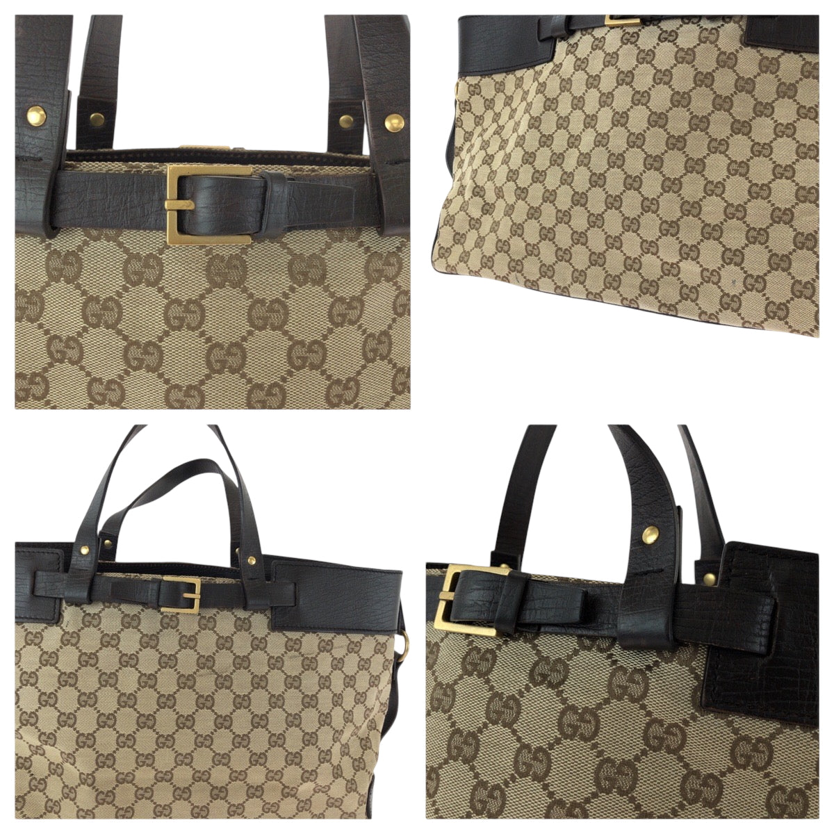 15712
GUCCI グッチ ベージュ ブラウン ゴールド金具 GGキャンバス 106251 トートバッグ ハンドバッグ  レディース
