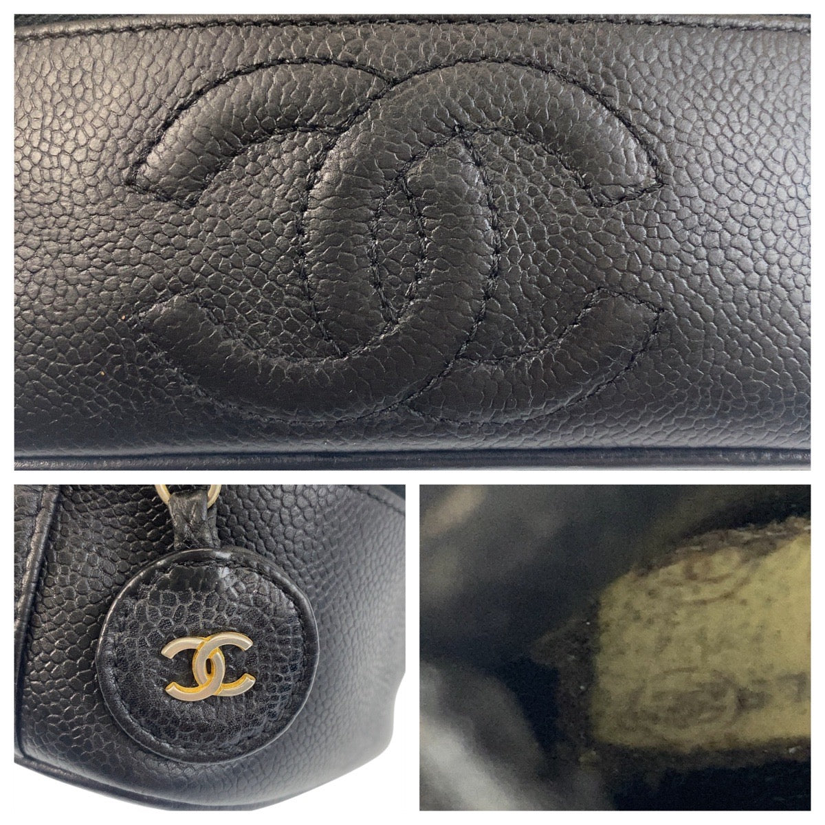 15715
CHANEL シャネル ヴィンテージ ココマーク ブラック 黒 シルバー金具 キャビアスキン ハンドバッグ バニティバッグ ポーチ  レディース