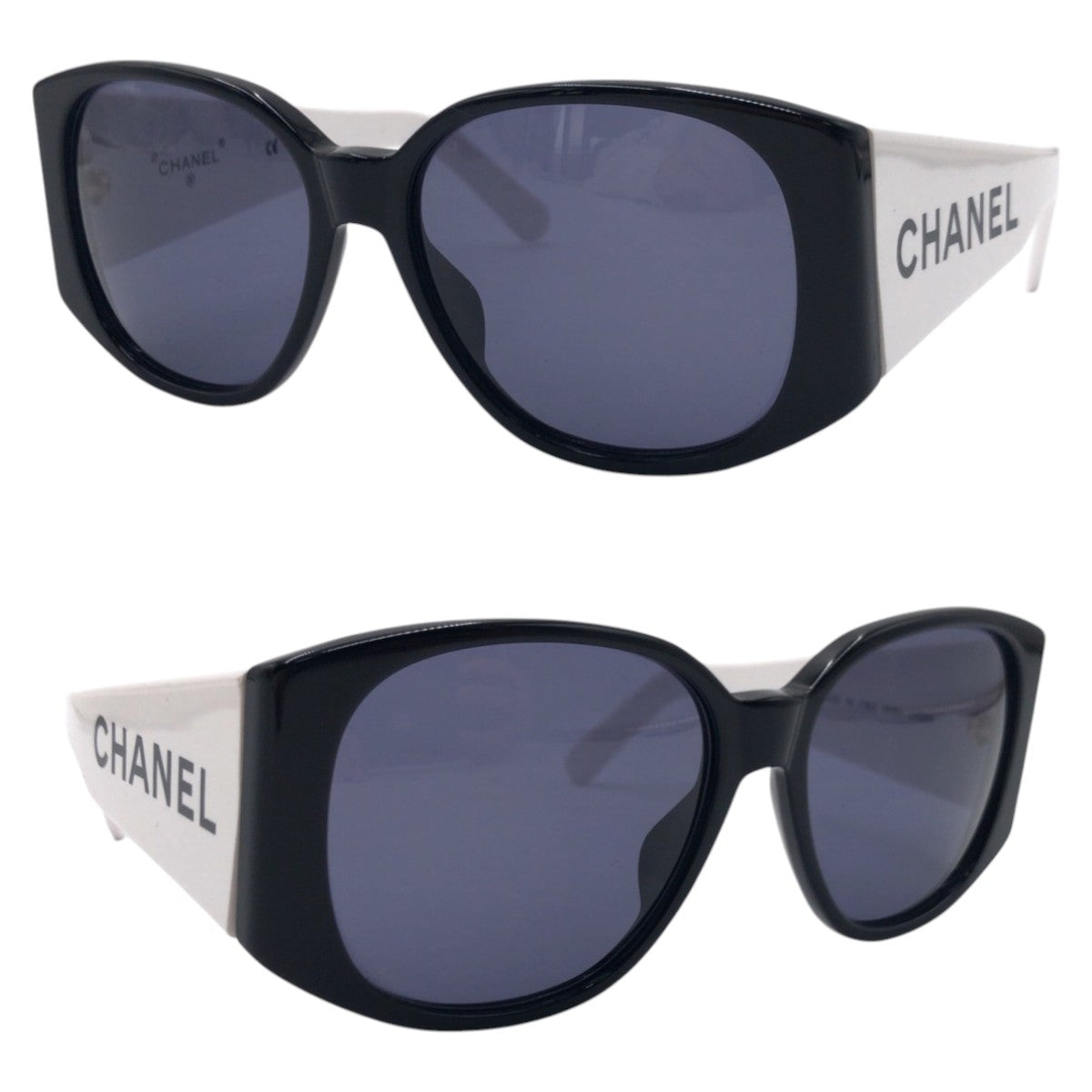 15722
 CHANEL Vintage Bicolor Black White Plastic 05251 C0229 Sunglasses Butterfly Women's