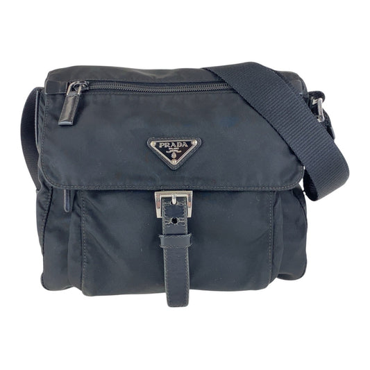15728
PRADA プラダ テスート 三角ロゴプレート ブラック 黒 シルバー金具 ナイロン 斜め掛け ショルダーバッグ 男女兼用  レディース AB32