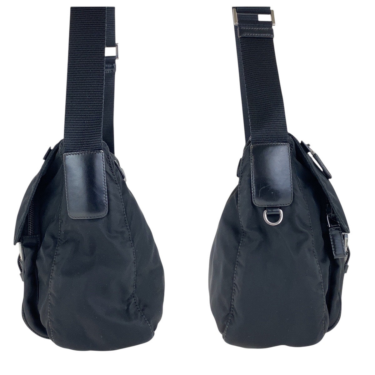 15728
PRADA プラダ テスート 三角ロゴプレート ブラック 黒 シルバー金具 ナイロン 斜め掛け ショルダーバッグ 男女兼用  レディース AB32
