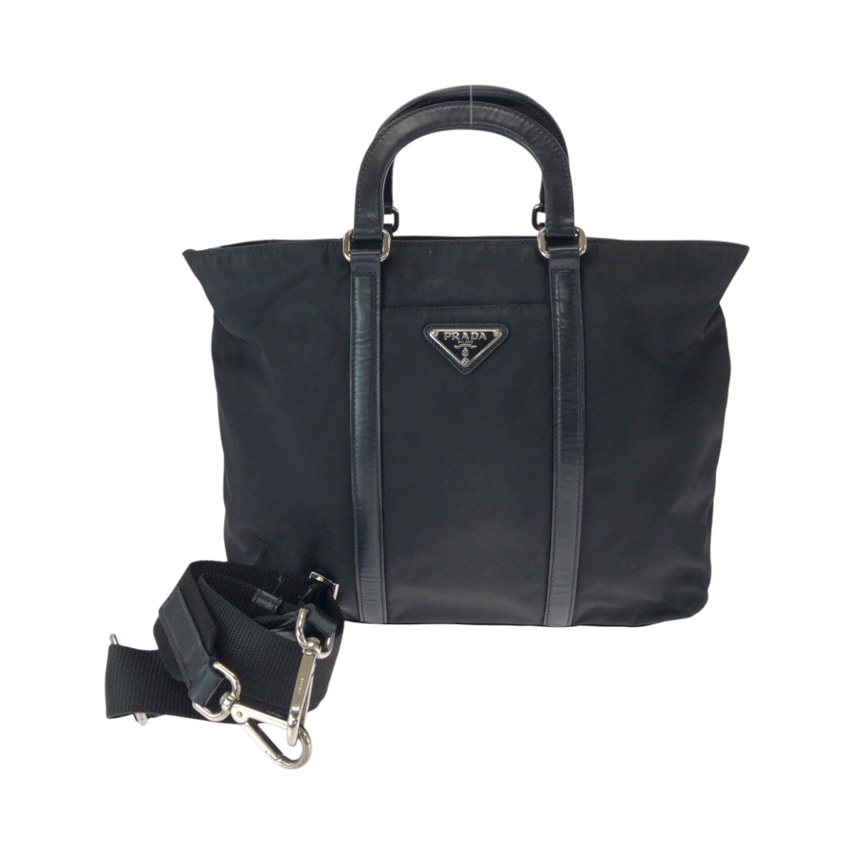 15730
 PRADA Tessuto Triangle Logo Plate Black Silver Hardware Nylon B1066M Tote Bag Shoulder Bag Handbag 2way Women's