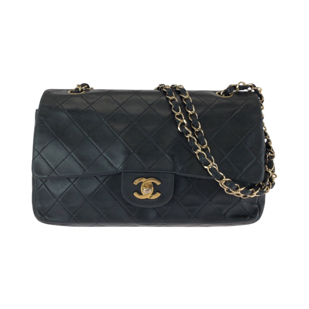 15731
CHANEL シャネル マトラッセ ダブルフラップ ココマーク ターンロック ブラック 黒 ゴールド金具 ラムスキン チェーンショルダーバッグ  レディース AB270