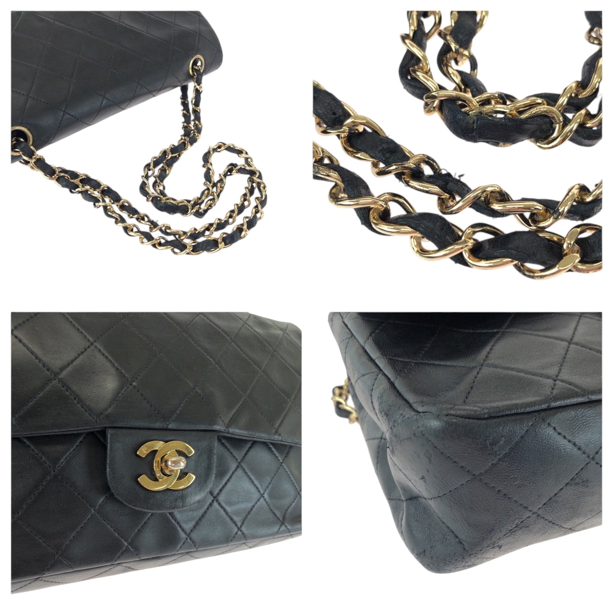 15731
CHANEL シャネル マトラッセ ダブルフラップ ココマーク ターンロック ブラック 黒 ゴールド金具 ラムスキン チェーンショルダーバッグ  レディース AB270