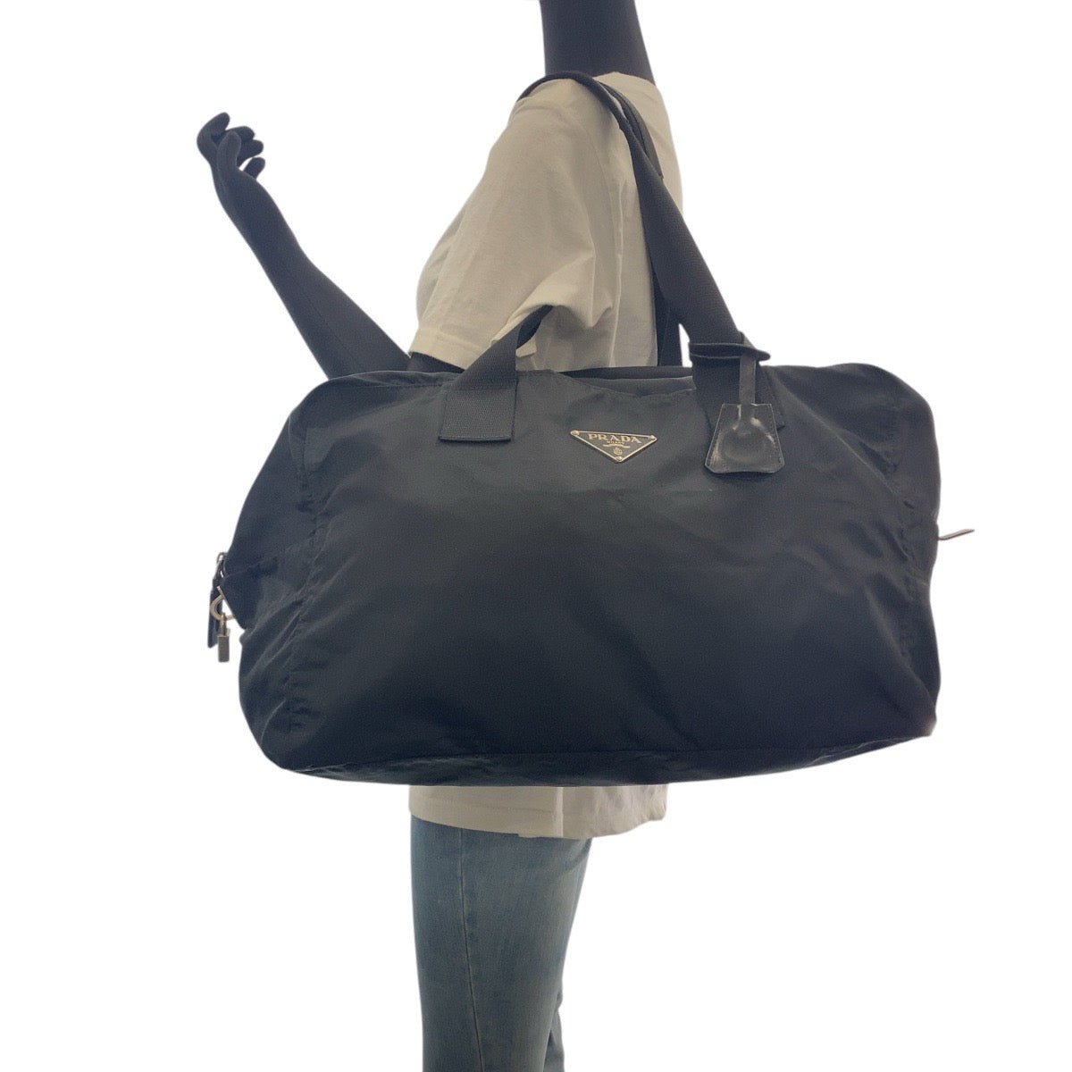 15738
PRADA プラダ テスート 三角ロゴプレート ブラック 黒 シルバー金具 ナイロン ボストンバッグ ハンドバッグ 男女兼用  レディース AB40