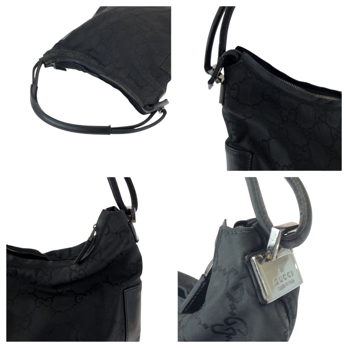 15740
GUCCI グッチ ブラック 黒 シルバー金具 ナイロン 001 3770 ワンショルダーバッグ 肩掛け  レディース AB24