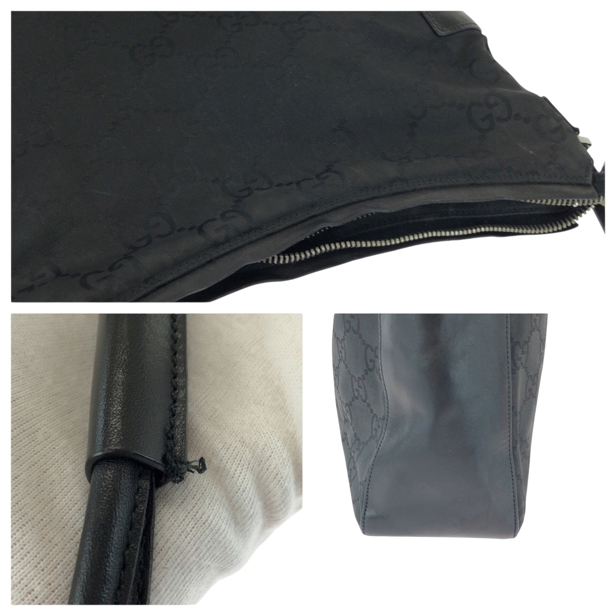 15740
GUCCI グッチ ブラック 黒 シルバー金具 ナイロン 001 3770 ワンショルダーバッグ 肩掛け  レディース AB24