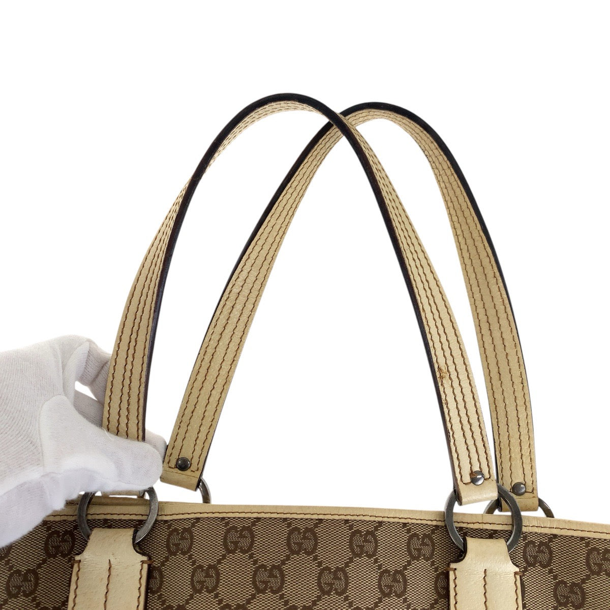 15744
GUCCI グッチ ブラウン ホワイト シルバー金具 GGキャンバス / レザー 113022 トートバッグ ショルダーバッグ  レディース