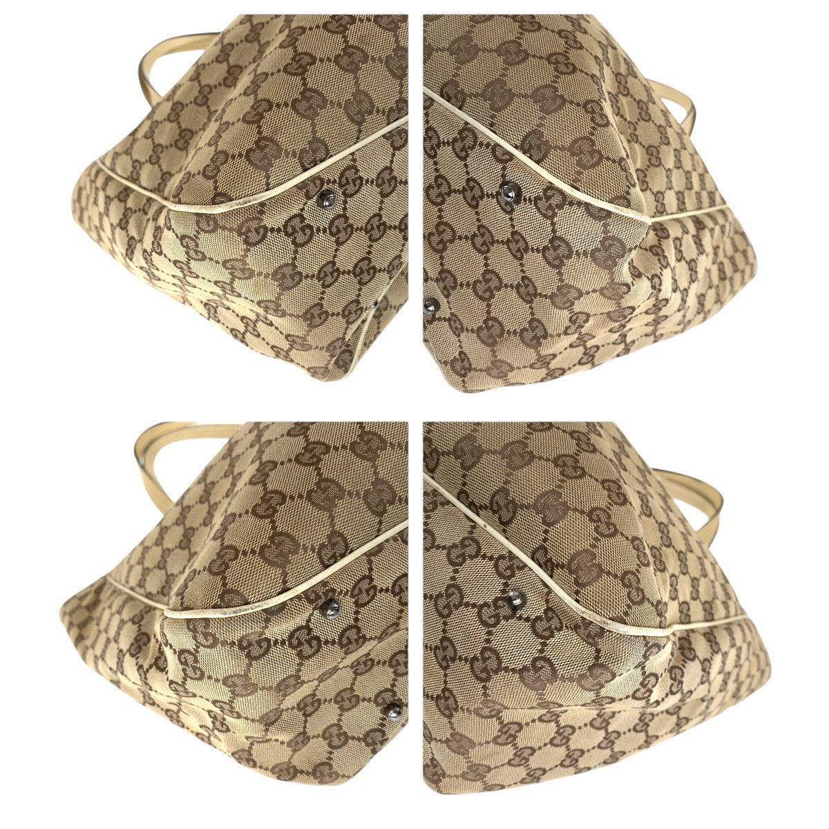 15744
GUCCI グッチ ブラウン ホワイト シルバー金具 GGキャンバス / レザー 113022 トートバッグ ショルダーバッグ  レディース