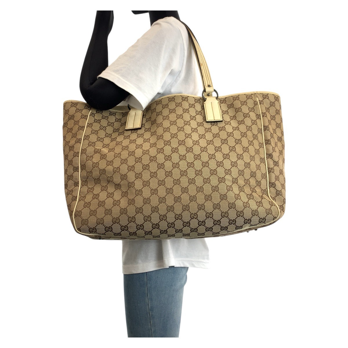 15744
GUCCI グッチ ブラウン ホワイト シルバー金具 GGキャンバス / レザー 113022 トートバッグ ショルダーバッグ  レディース