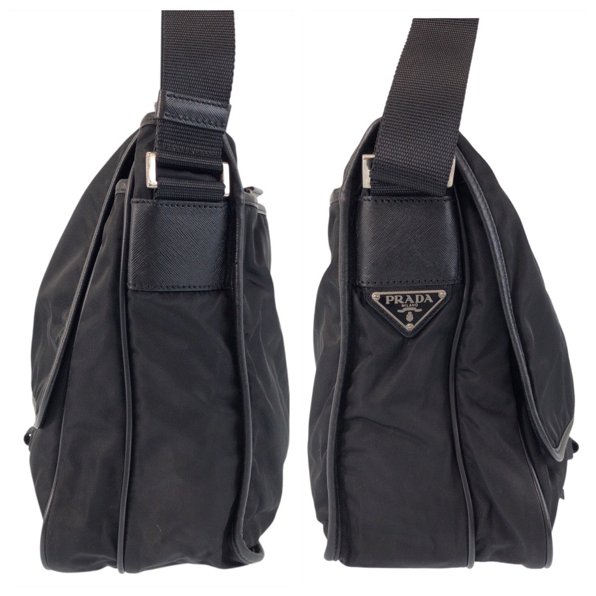 15745
PRADA プラダ テスート 三角ロゴプレート ブラック 黒 シルバー金具 ナイロン ショルダーバッグ メッセンジャーバッグ  レディース ABP39