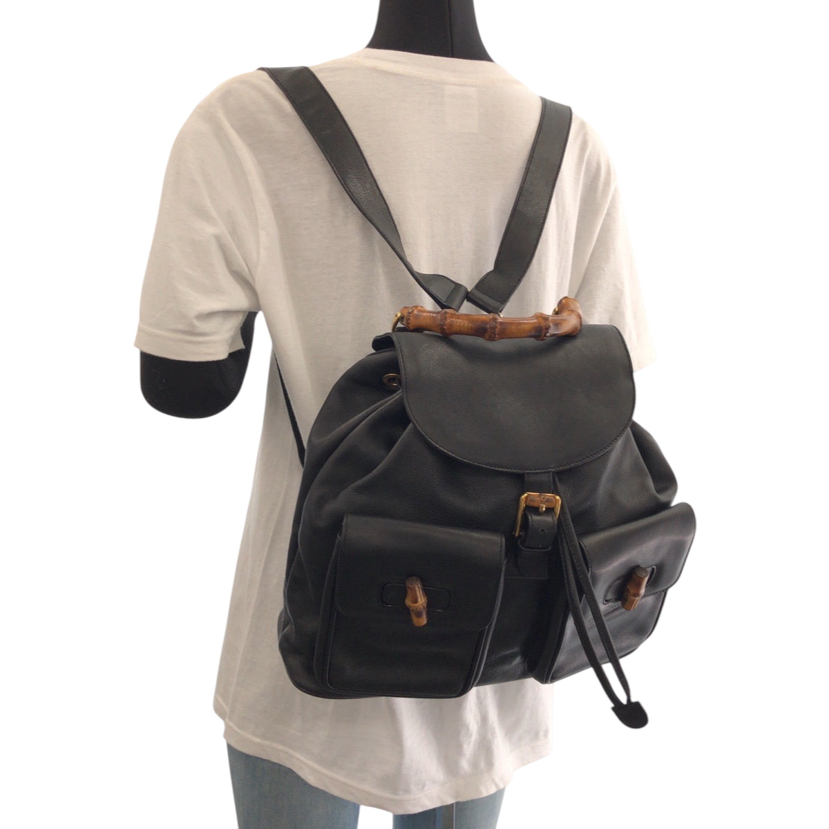 15747
GUCCI グッチ バンブー ブラック 黒 ブラウン ゴールド金具 レザー 003 2058 0016 リュックサック バックパック  レディース AB35