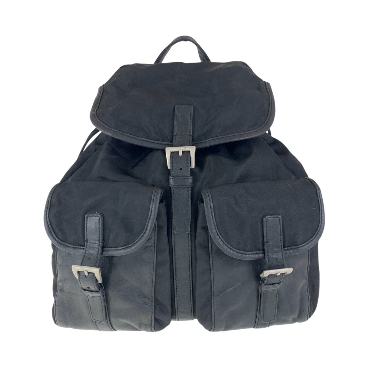 15749
PRADA プラダ テスート 三角ロゴプレート ブラック 黒 シルバー金具 ナイロン / レザー リュック・デイパック バックパック  レディース AB39
