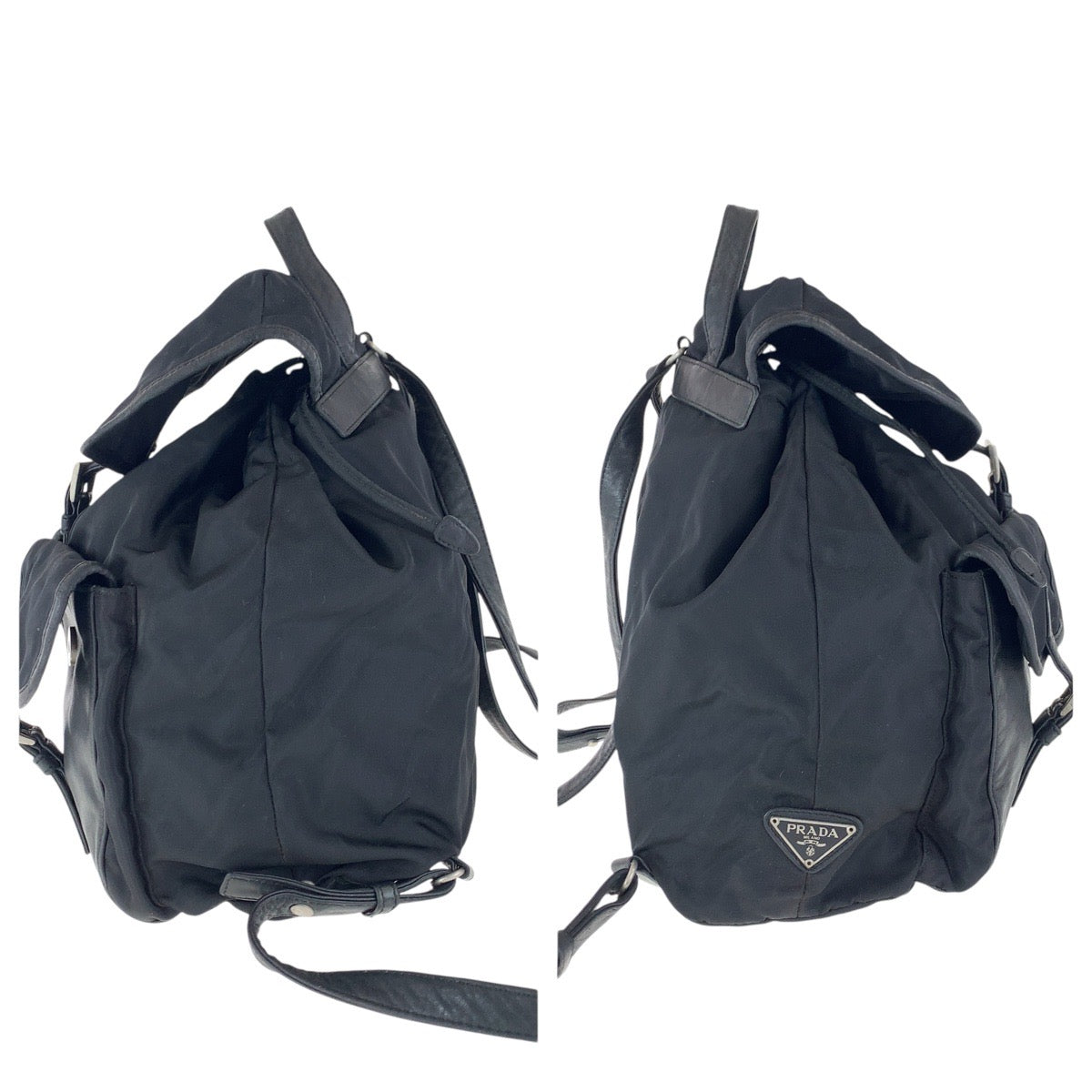15749
PRADA プラダ テスート 三角ロゴプレート ブラック 黒 シルバー金具 ナイロン / レザー リュック・デイパック バックパック  レディース AB39