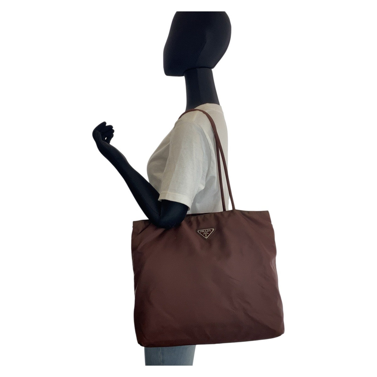 15750
PRADA プラダ テスート 三角ロゴプレート ブラウン シルバー金具 ナイロン トートバッグ ショルダーバッグ  レディース