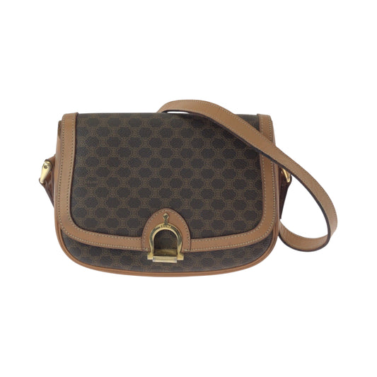 15759
CELINE セリーヌ ヴィンテージ マカダム ブラウン ゴールド金具 PVC ショルダーバッグ ポシェット  レディース