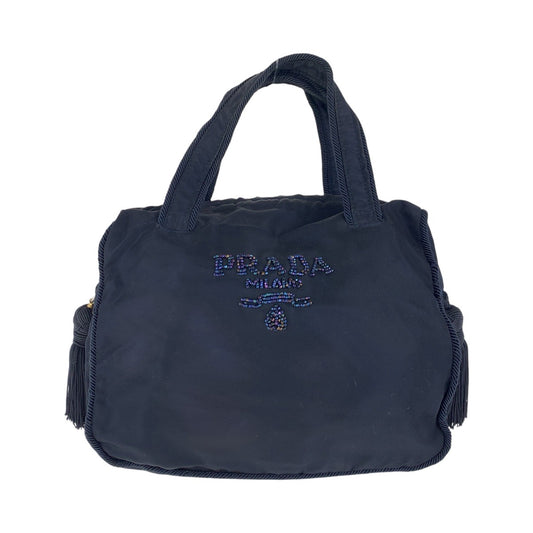 15760
PRADA プラダ テスート ビジュー フリンジ ネイビー ゴールド金具 ナイロン トートバッグ ハンドバッグ  レディース ABP29