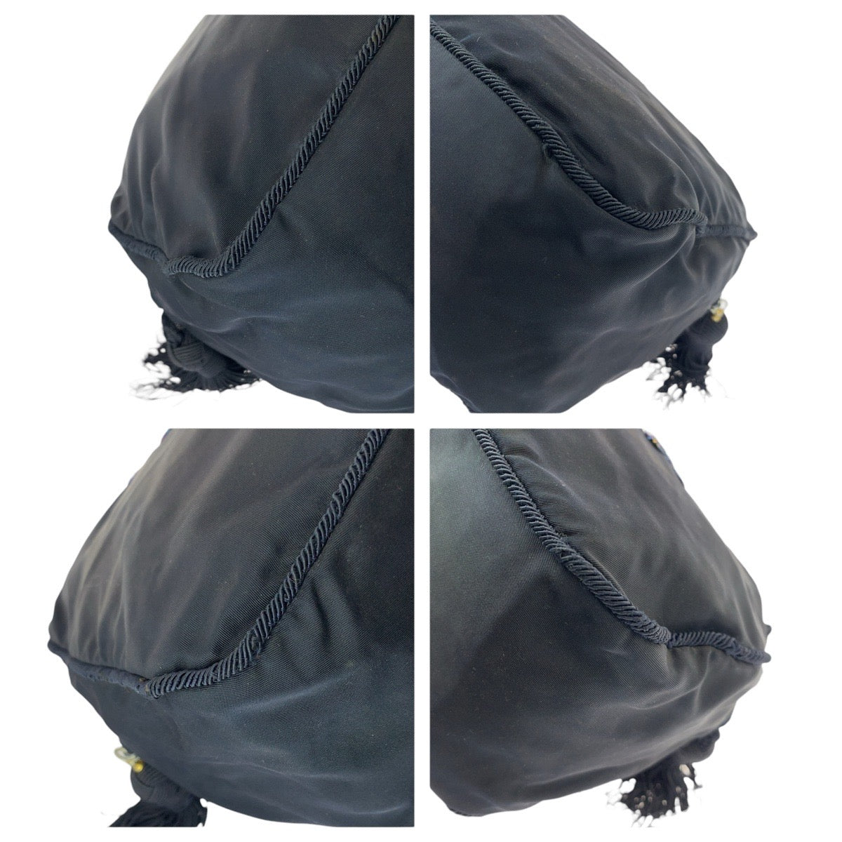 15760
PRADA プラダ テスート ビジュー フリンジ ネイビー ゴールド金具 ナイロン トートバッグ ハンドバッグ  レディース ABP29