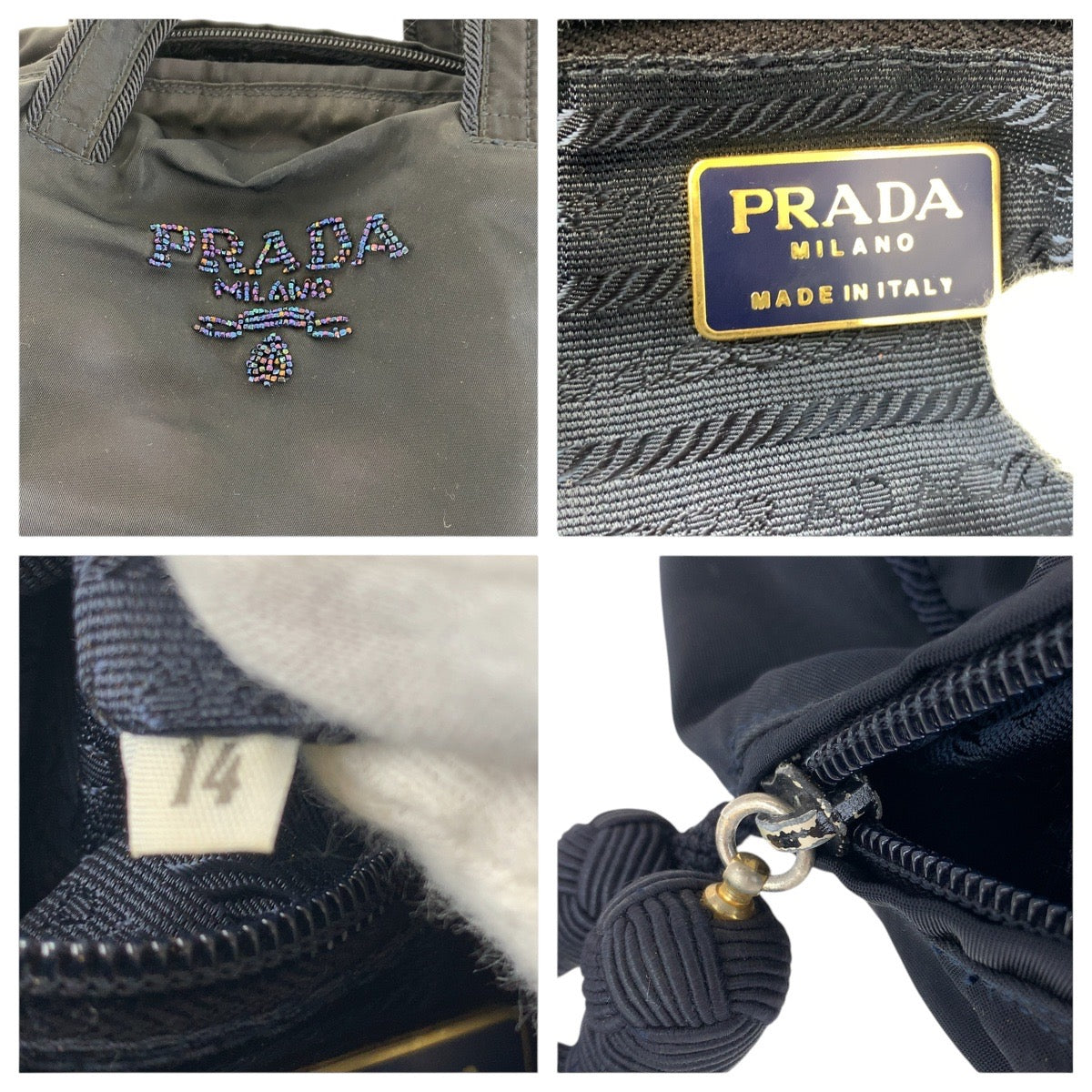 15760
PRADA プラダ テスート ビジュー フリンジ ネイビー ゴールド金具 ナイロン トートバッグ ハンドバッグ  レディース ABP29