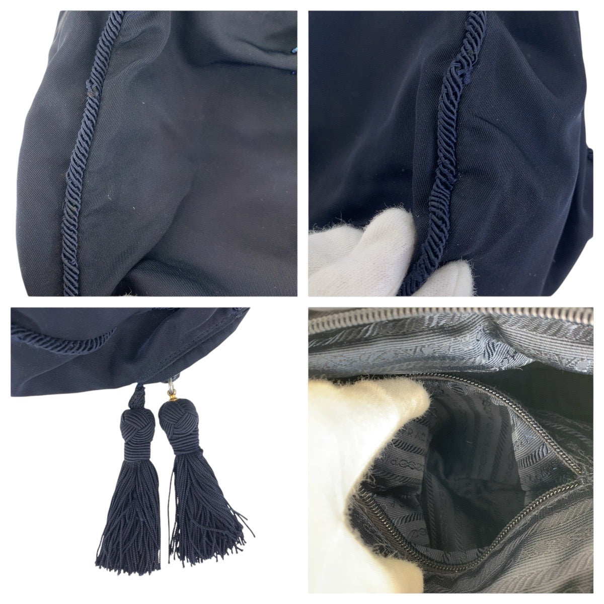 15760
PRADA プラダ テスート ビジュー フリンジ ネイビー ゴールド金具 ナイロン トートバッグ ハンドバッグ  レディース ABP29