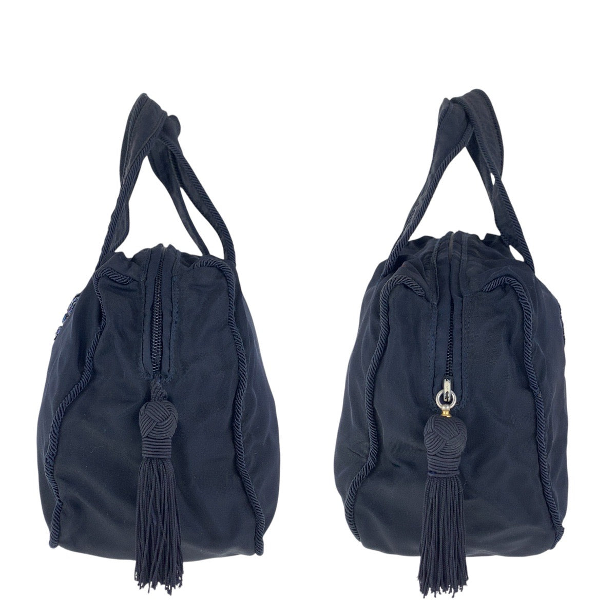 15760
PRADA プラダ テスート ビジュー フリンジ ネイビー ゴールド金具 ナイロン トートバッグ ハンドバッグ  レディース ABP29
