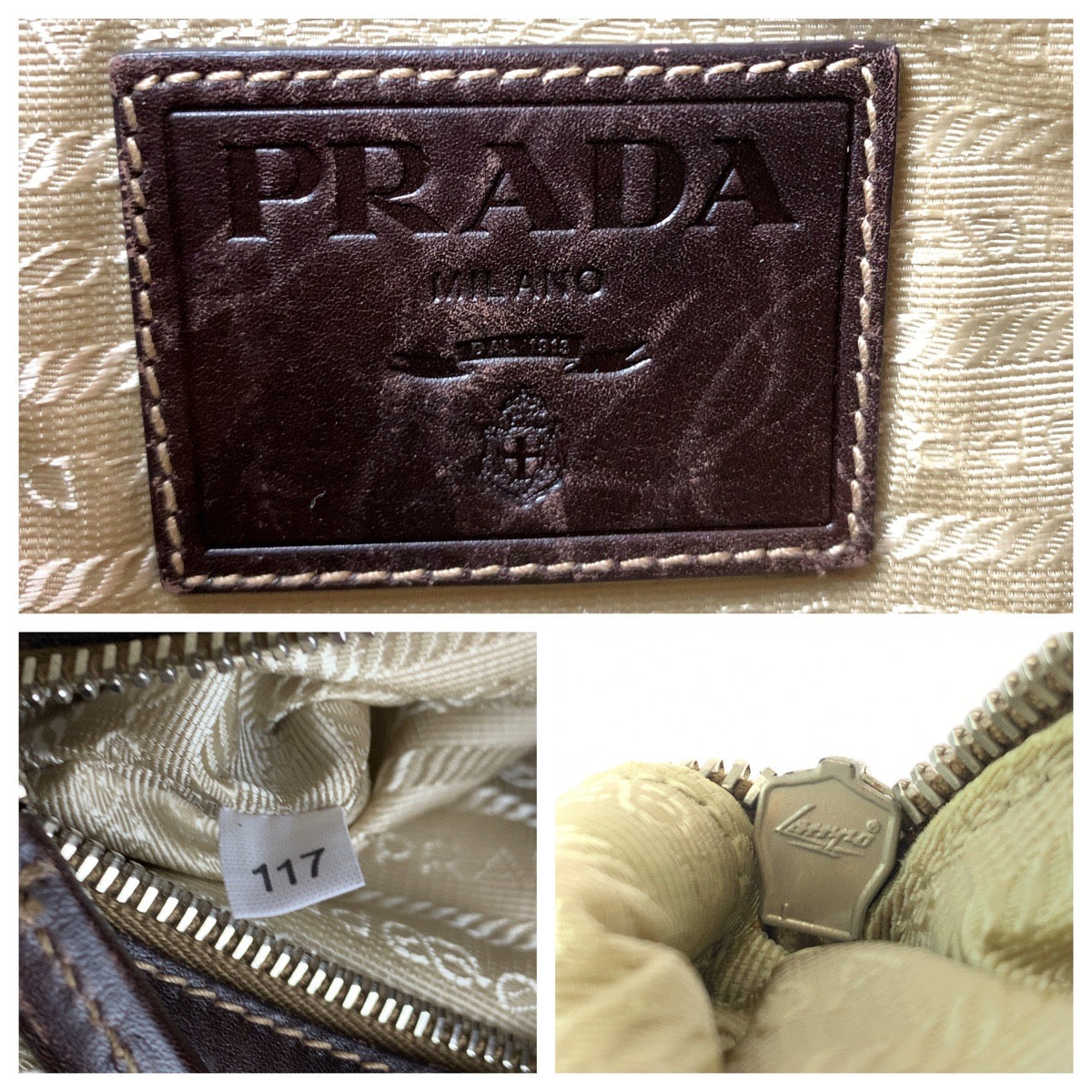 15766
PRADA プラダ ロゴジャガード ベージュ ブラウン シルバー金具 キャンバス BT0534 ショルダーバッグ ポシェット  レディース